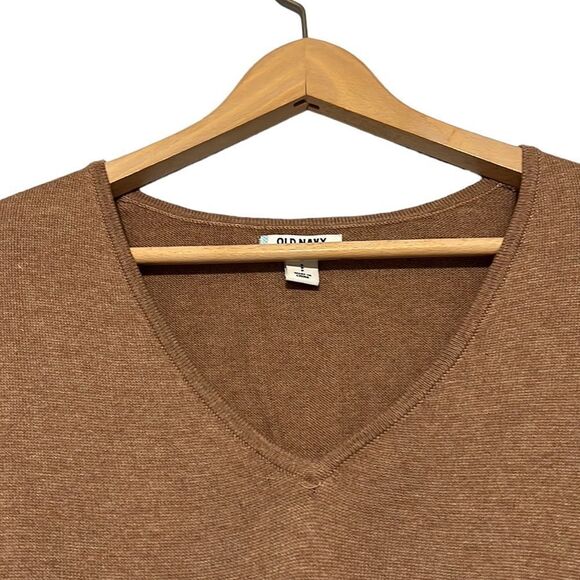 Old Navy Sweater Woman’s Small Tan Soft Knit V-Neck Long Sleeve Pullover Casual - Picture 2 of 8